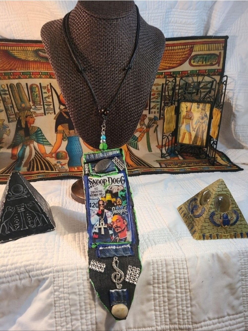 Snoop Dogg Themed Blue Jeans Denim Paper Resin Coated Artwork Junk Necktie Neckl